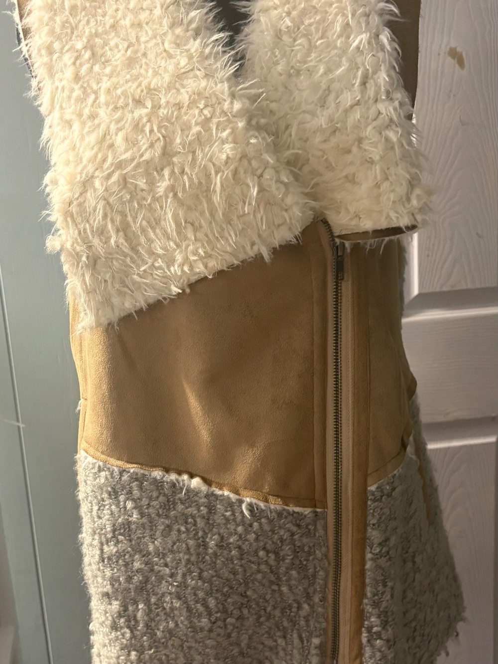 Cream & Tan Mixed-Texture Women's Coat